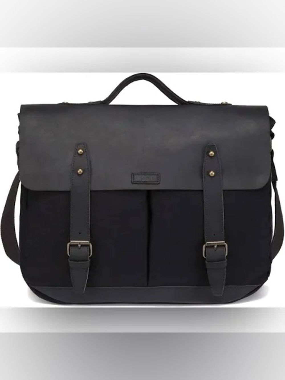 VASCHY Unisex Black Canvas & Leather Vintage Messenger Bag Work Satchel